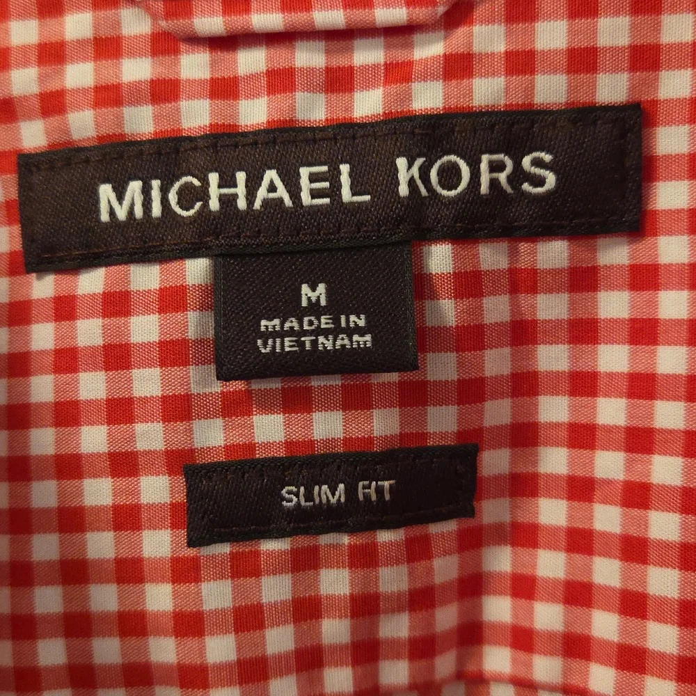 Michael Kors Red Gingham Men's Shirt Size Medium Slim Fit - Picture 2 of 4